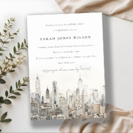 ニューミニマルヨークシティスカイラインウォーターカラー誕生日 招待状