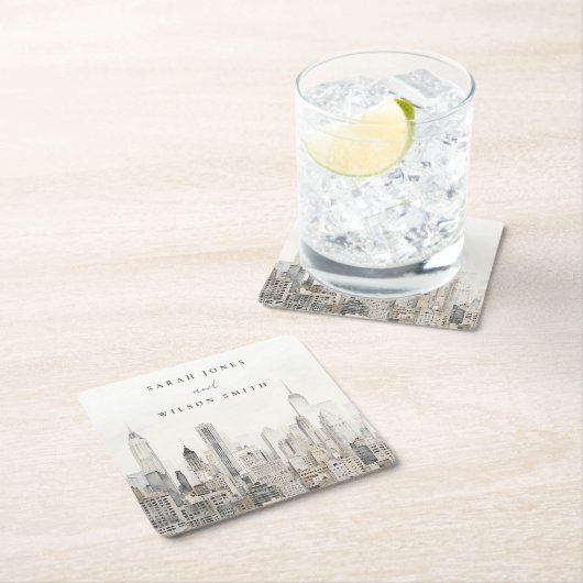 ニューミニマルヨークシティスカイラインウォーター結婚カラー スクエアペーパーコースター (インサイチュ)