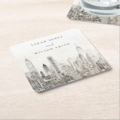 ニューミニマルヨークシティスカイラインウォーター結婚カラー スクエアペーパーコースター (アングル)