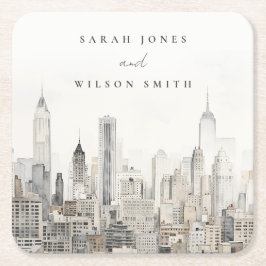 ニューミニマルヨークシティスカイラインウォーター結婚カラー スクエアペーパーコースター