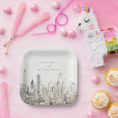 ニューミニマルヨークシティスカイラインウォーター結婚カラー ペーパープレート (パーティー)