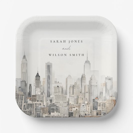 ニューミニマルヨークシティスカイラインウォーター結婚カラー ペーパープレート (正面)