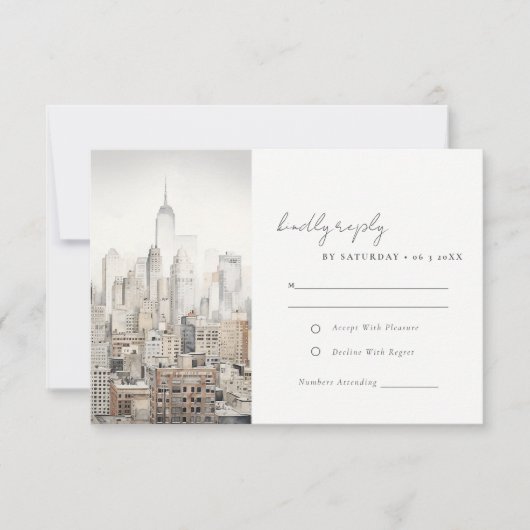 ニューミニマルヨークシティスカイラインウォーター結婚カラー 出欠カード (正面)