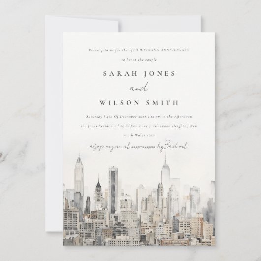 ニューミニマルヨークシティスカイラ結婚イン記念日 招待状 (正面)
