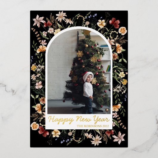 ニューミー 1 枚 写真 水彩 ボタニカル フローラル 箔シーズンカード (正面)