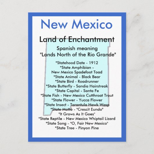 ニューメキシコについて ポストカード (正面)