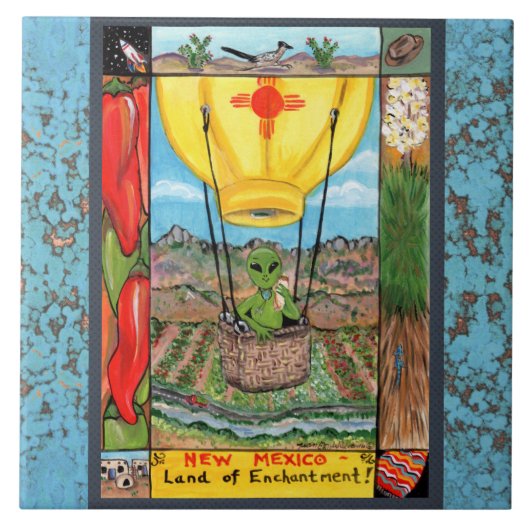 ニューメキシコのお土産エイリアンバルーンツィアタイルトリベット タイル (正面)