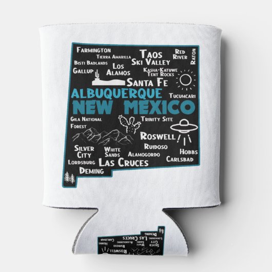 ニューメキシコのかわいい地図アルバカーキの地図サンタフェ 缶クーラー (裏面)