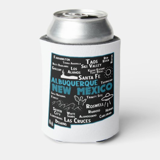ニューメキシコのかわいい地図アルバカーキの地図サンタフェ 缶クーラー (缶裏面)