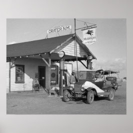 ニューメキシコのガソリンスタンド、1936年。ヴィンテージ写真 ポスター