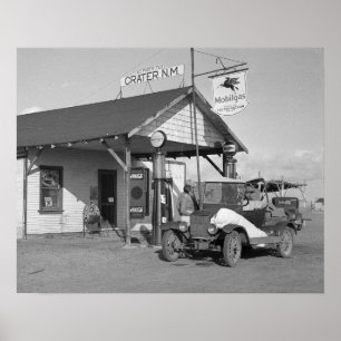 ニューメキシコのガソリンスタンド、1936年。ヴィンテージ写真 ポスター