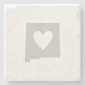 ニューメキシコのグレーマップシェイプとハート切り出しラブ ストーンコースター (正面)