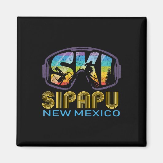 ニューメキシコのスキー休暇 スキースィパプ マグネット (正面)
