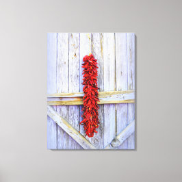 ニューメキシコの紫色のドアに赤いペッパーのリスタ キャンバスプリント