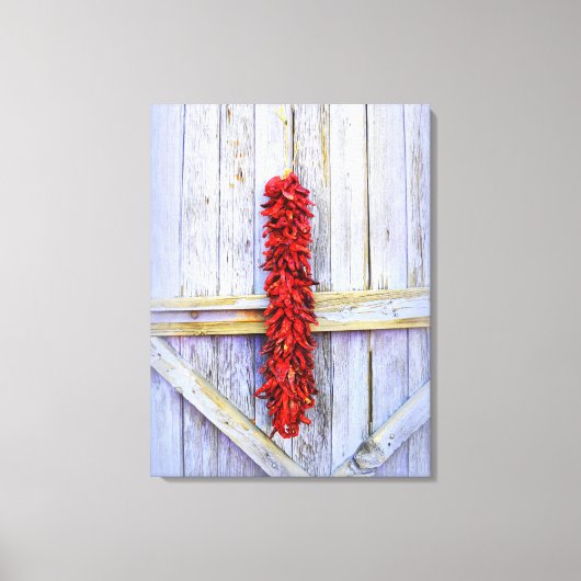 ニューメキシコの紫色のドアに赤いペッパーのリスタ キャンバスプリント (正面)
