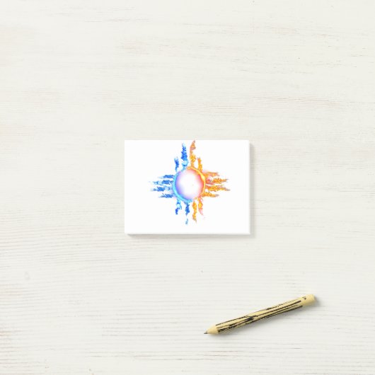 ニューメキシコの赤と青の炎のシンボル ポストイット (デスク上)