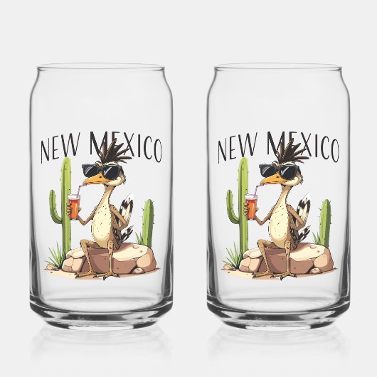 ニューメキシコの走行鳥が飲み物を飲んでいる ガラス缶 (正面)