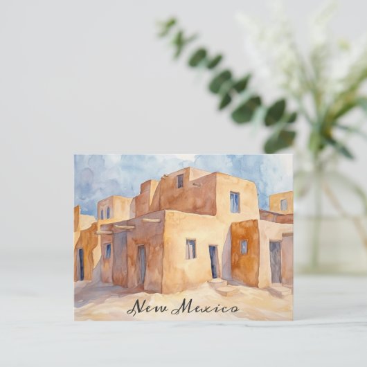 ニューメキシコアドビハウスウォーターカラートラベル ポストカード (スタンド正面)