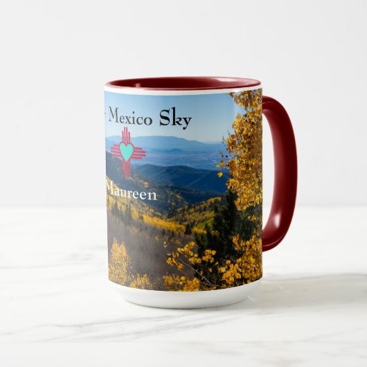 ニューメキシコスカイZiaハートパーソナライズ名ギフトティー マグカップ (正面右)