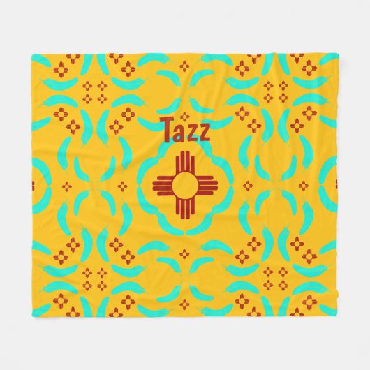 ニューメキシコレッドジアターコイズフェザー フリースブランケット (正面(横))