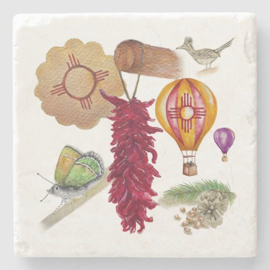 ニューメキシコレッドチリピノnツィアホットエアバルーン ストーンコースター (正面)