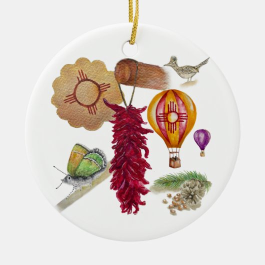 ニューメキシコレッドチリピノnツィアホットエアバルーン セラミックオーナメント (正面)