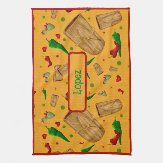 ニューメキシコレッド&グリーンチリータマレスツィアノパレス キッチンタオル (縦)