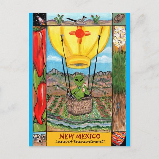ニューメキシコロズウェルエイリアンおもしろいホットエアバルーンジア ポストカード (正面)
