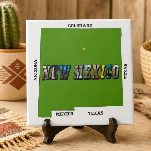 ニューメキシコ地図の輪郭写真テキスト タイル