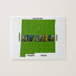 ニューメキシコ地図アウトライン写真文字 ジグソーパズル