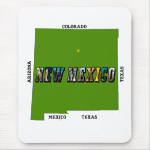 ニューメキシコ地図アウトライン写真文字 マウスパッド