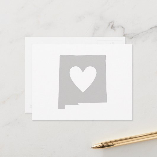 ニューメキシコ地図シェイプグレーハート切り出しメキシコ ポストカード (正面/裏面インサイチュ)