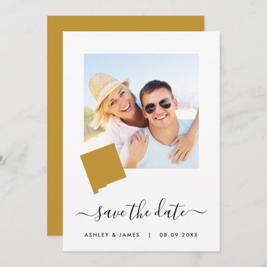 ニューメキシコ地図フォトウェディング日付カードを保存 セーブザデート (正面/裏面)