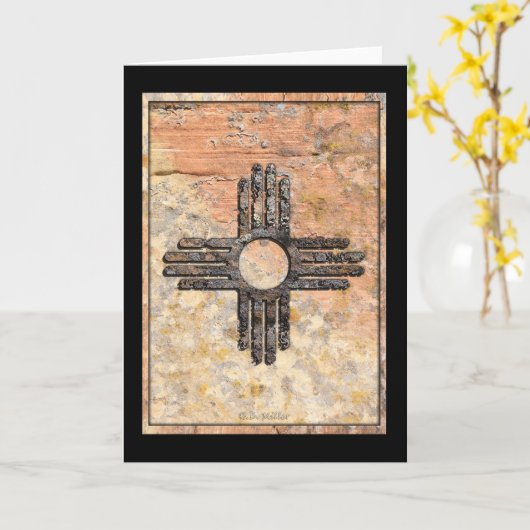 ニューメキシコ州のジア・サンシンボルと共に楽しいホリデーシーズンを カード (黄色い花)