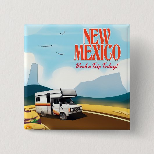 ニューメキシコ州の旅行ポスター 缶バッジ (正面)