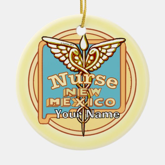 ニューメキシコ州の看護師カドゥケウス セラミックオーナメント (正面)
