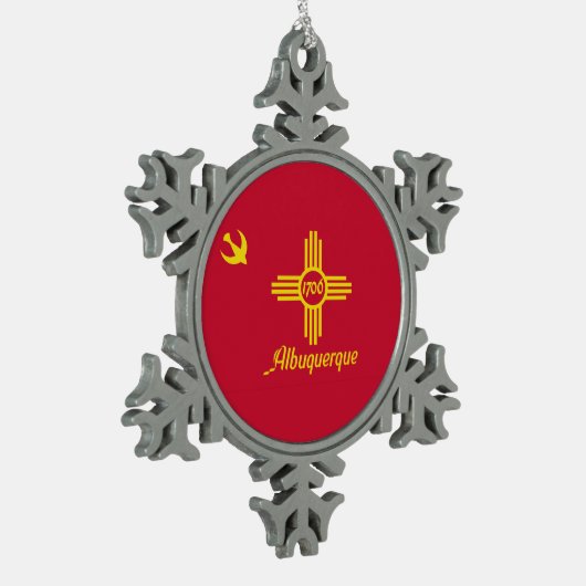 ニューメキシコ州アルバカーキ国旗スノーフレークピューターC スノーフレークピューターオーナメント (左)