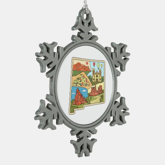 ニューメキシコ州マップヴィンテージアルバカーキラスベガス スノーフレークピューターオーナメント (左)