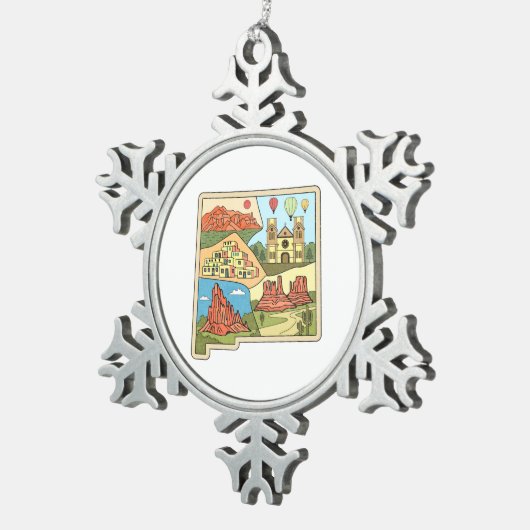 ニューメキシコ州マップヴィンテージアルバカーキラスベガス スノーフレークピューターオーナメント (右)