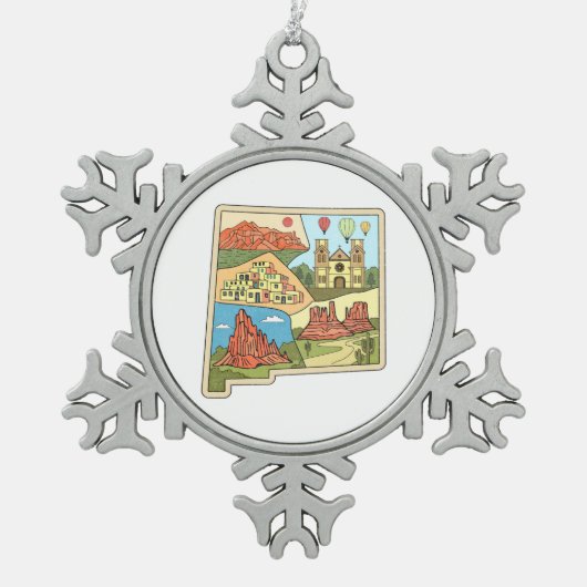 ニューメキシコ州マップヴィンテージアルバカーキラスベガス スノーフレークピューターオーナメント (正面)