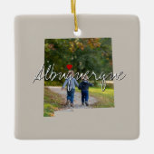 ニューメキシコ州写真の挿入物と町名 セラミックオーナメント (正面)