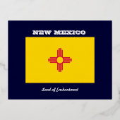 ニューメキシコ州旗とスローガン 箔シーズンポストカード (正面)