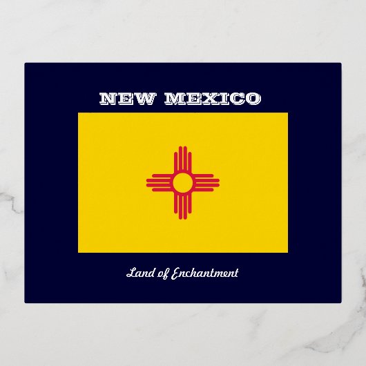 ニューメキシコ州旗とスローガン 箔シーズンポストカード (正面)