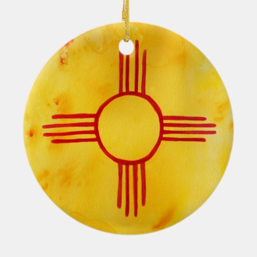 ニューメキシコ州旗の水の色絵画の セラミックオーナメント (裏面)
