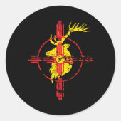 ニューメキシコ州旗エルク狩りツィアシンボルデザイン ラウンドシール (正面)