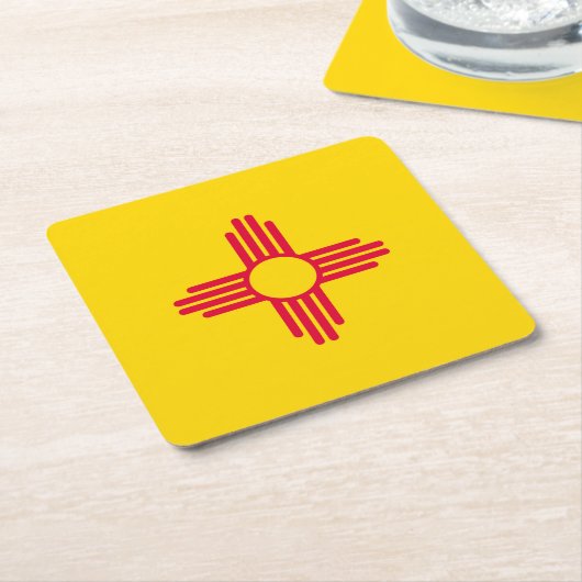 ニューメキシコ州旗デザイン スクエアペーパーコースター (アングル)