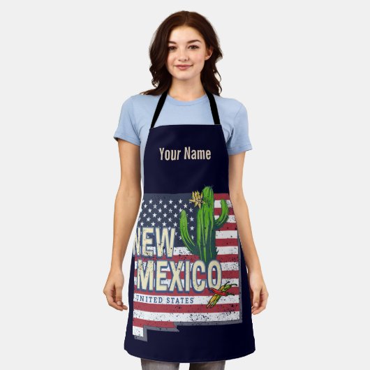 ニューメキシコ州統一された州マップヴィンテージUSA エプロン (着用した状態)