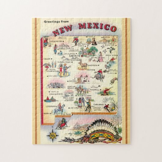 ニューメキシコ州 11x14 イラスト地図 ジグソーパズル (縦)