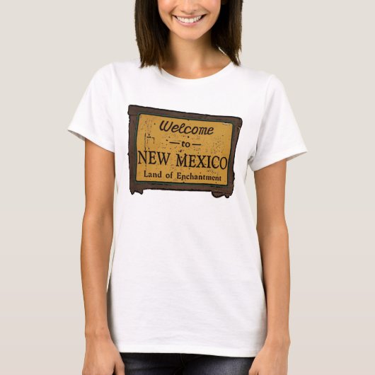 ニューメキシコ歓迎の看板レディースティー Tシャツ (正面)
