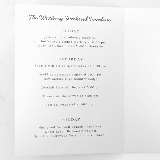 ニューメキシコ結婚のウェルカムレター&旅程 三つ折りプログラム (内部最初)